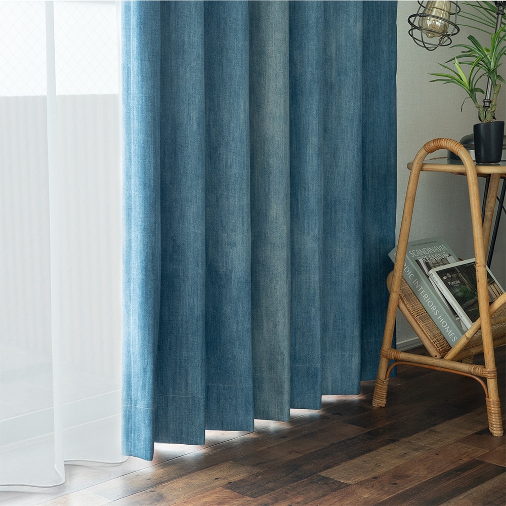 西海岸カーテン カーテン メンズカーテン デニム風 インディゴ ブルー