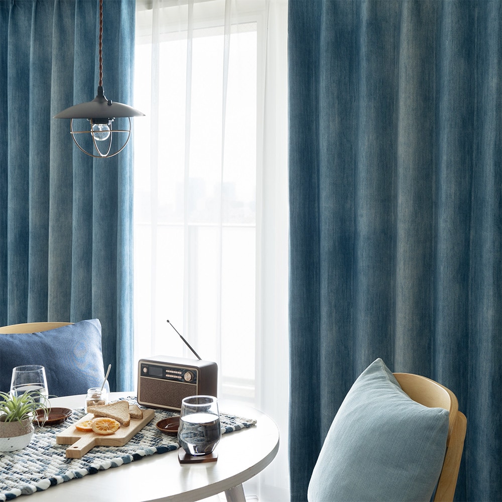 西海岸カーテン カーテン メンズカーテン デニム風 インディゴ ブルー