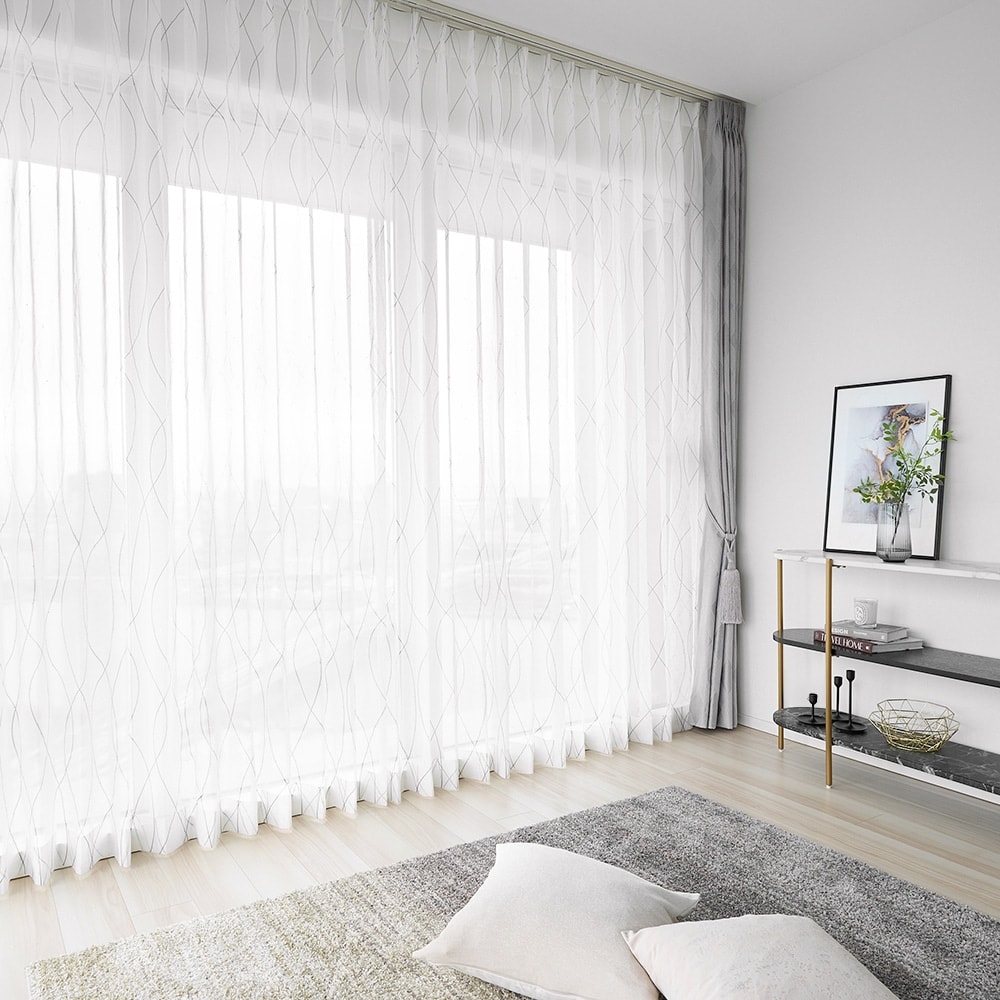 シンコール レースカーテン ホワイト モノクロ 高級 ラメ ライン