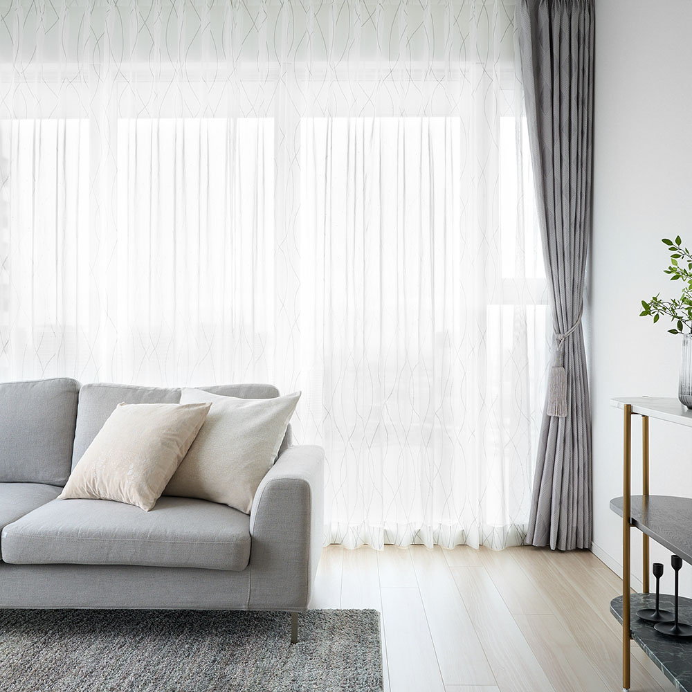 シンコール レースカーテン ホワイト モノクロ 高級 ラメ ライン柄 防