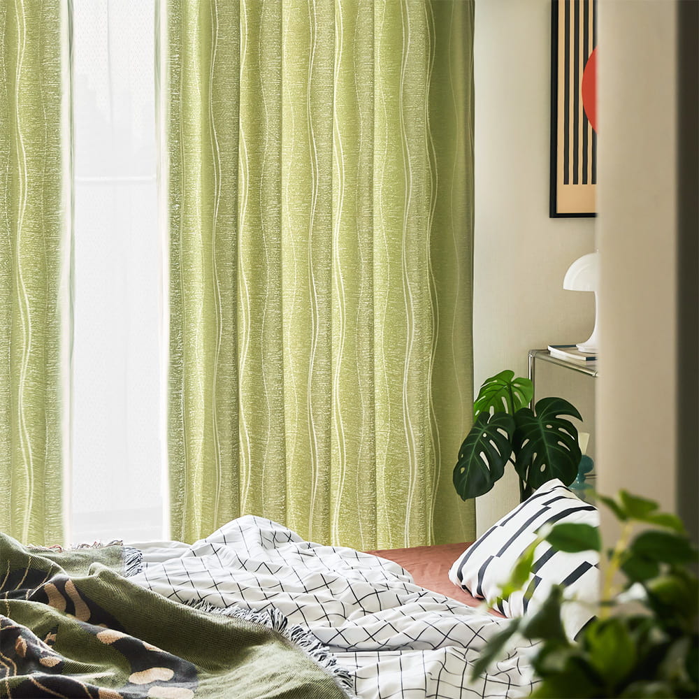 2級遮光カーテン 韓国インテリア 波柄 ドレープ モダン レトロ ユニ