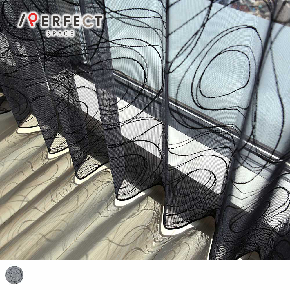レースカーテン オーダー 洗濯可能 ブラック サンゲツ オーダーカーテン 1.5倍ヒダ トルビヨン ブラック｜perfect-space-c