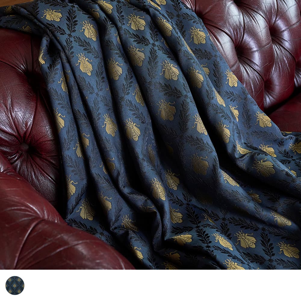 東リ クラシック カーテン 2級遮光 洗濯可 防炎 ネイビー 蜂柄 草木