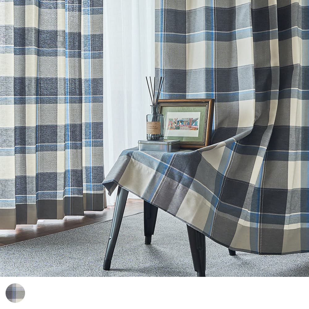 ブルックリン 非遮光カーテン プレッピーなマドラスチェックが彩る
