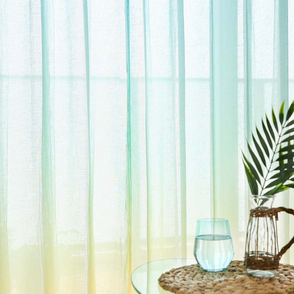 シンコール レースカーテン オーダー ボイル 洗濯可能 防炎 ブルー