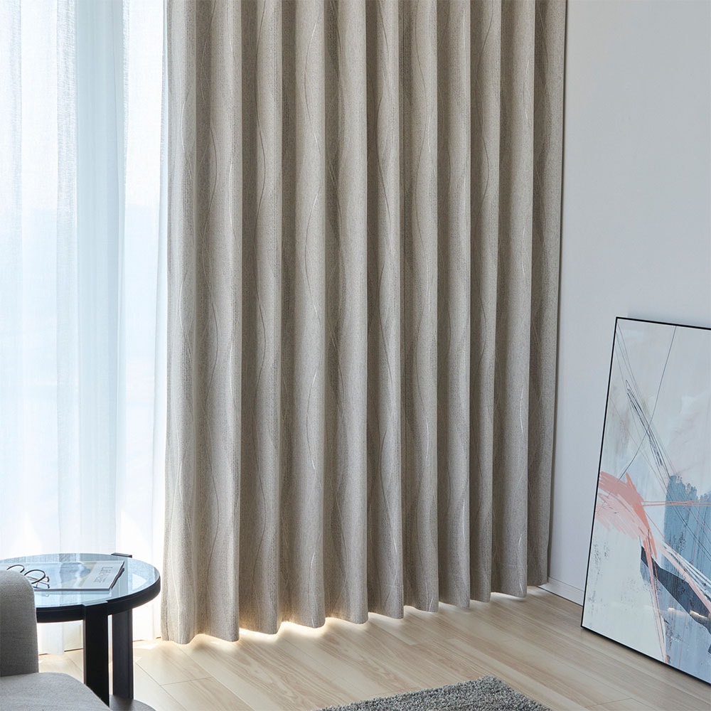 遮光裏地付き モダン 光沢のある波線に優美さを感じる遮光カーテン