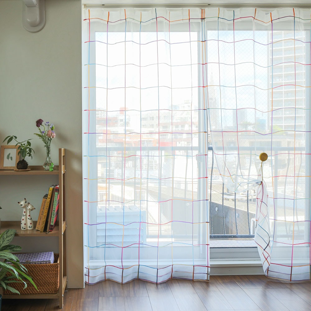 レースカーテン オーダー カラフルな幾何学デザインのオパールレース
