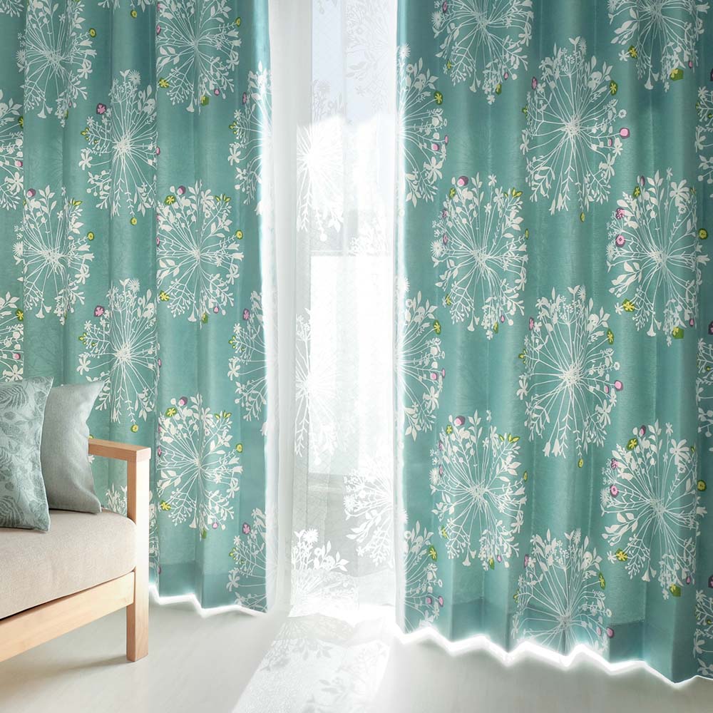 スミノエ カーテン 遮光 オーダー 2級遮光 洗濯可能 グリーン ブルー