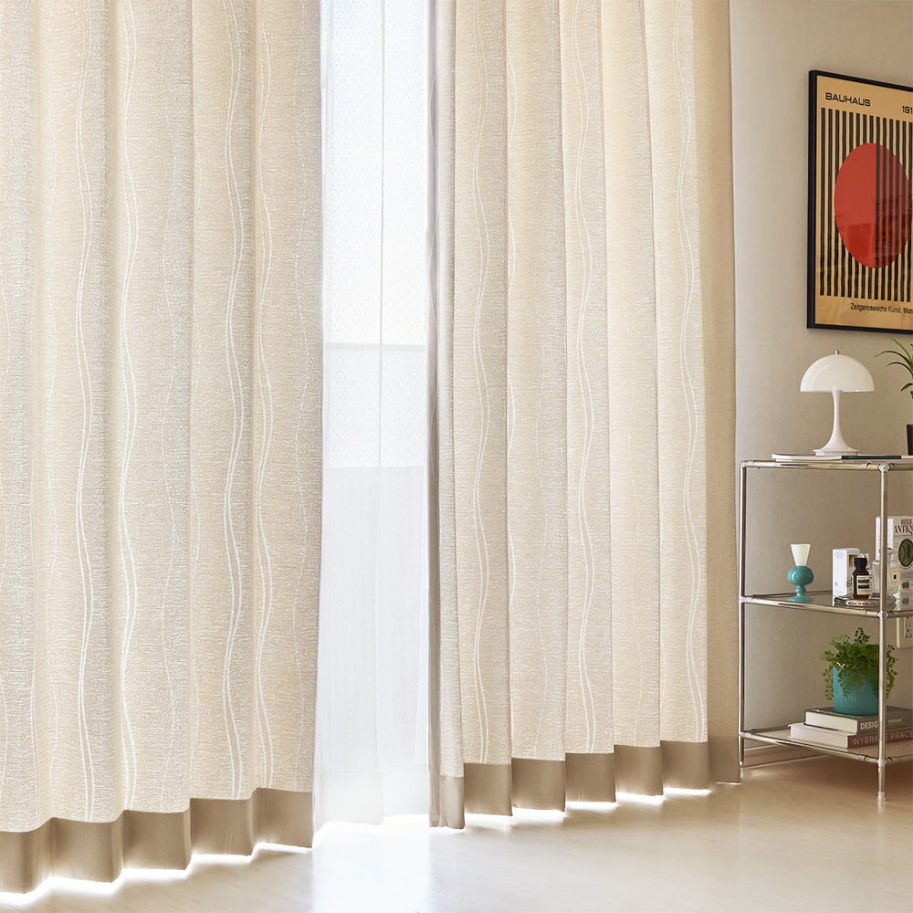 2級遮光カーテン 韓国インテリア 波柄 ドレープ モダン レトロ ユニ