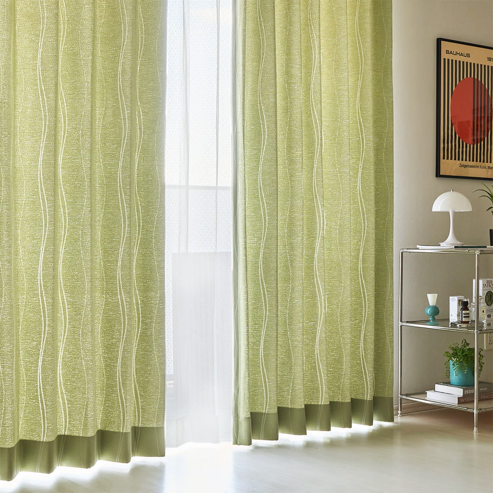 2級遮光カーテン 韓国インテリア 波柄 ドレープ モダン レトロ ユニ
