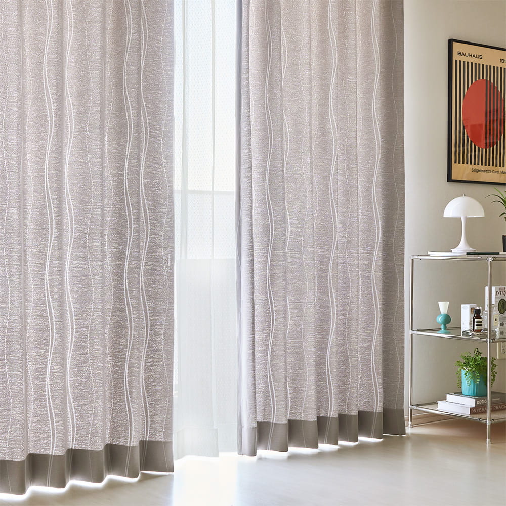 2級遮光カーテン 韓国インテリア 波柄 ドレープ モダン レトロ ユニ