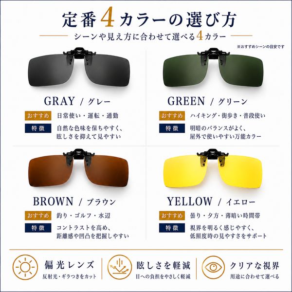 クリップオンサングラス 偏光 サングラス 眼鏡の上から 釣り メンズ