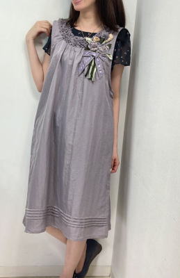 ナイロン エプロン 撥水 チュニックエプロン 花束 フリル かわいい M L