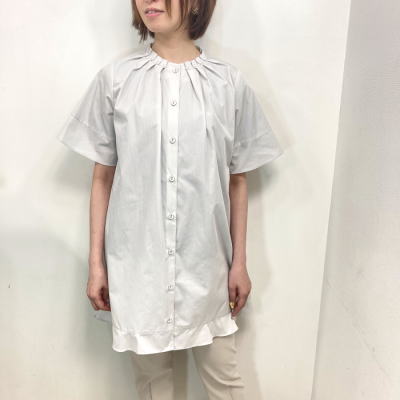 エクラタン 襟パールトップス チュニックブラウス ロング