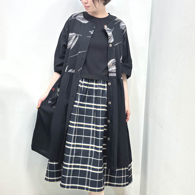 割烹着 エプロン 夏用 大きいサイズ おしゃれ 羽織るだけ 前開き 前