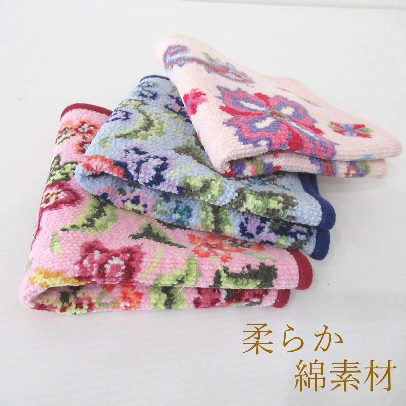 ハンドタオル シェニール織 タオルハンカチ 綿100% 花柄 レディース