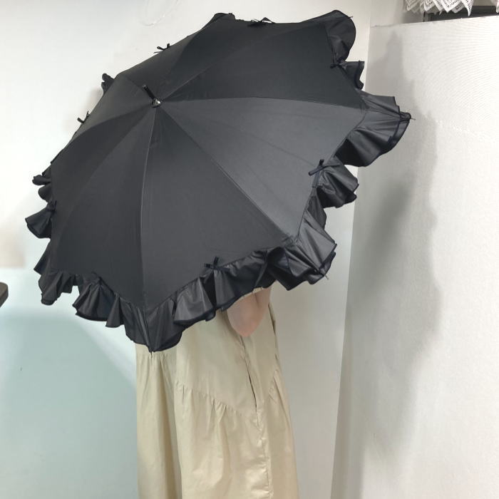 日傘 一級遮光 99.99% UVカット フリル リボン 晴雨兼用