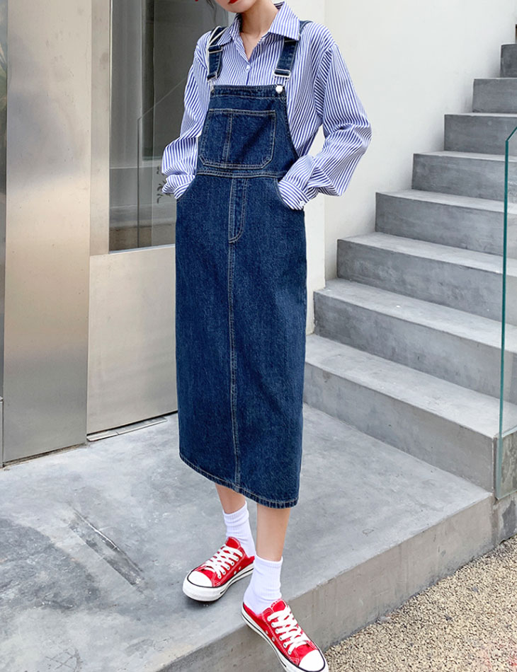 新品　ニコアンド　デニムサロペットロングスカート　L Anne number of｜デニムサロペットスカート by SARAHWEAR