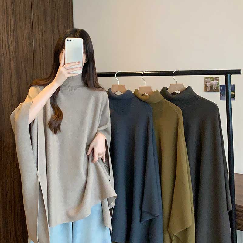 ポンチョ レディース ニット トップス セーター タートルネック