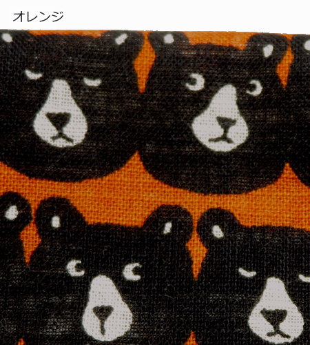 クマ柄 生地 リネンライクスラブ≪Black BEAR ムギュっとベア