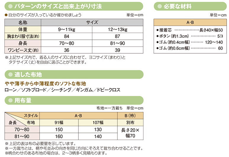 子供服型紙 ベビーワンピース(ブルマーつき)(身長70cm〜90cm) : sun