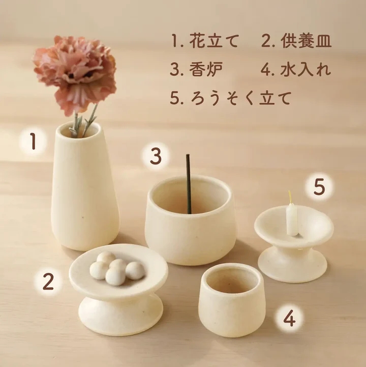 UTATANE ペット仏具 5点セット 犬 猫 ペットメモリアル 花立て 供養皿 香炉 水入れ ろうそく立て 仏壇 かわいい メモリアルグッズ 関連画像2
