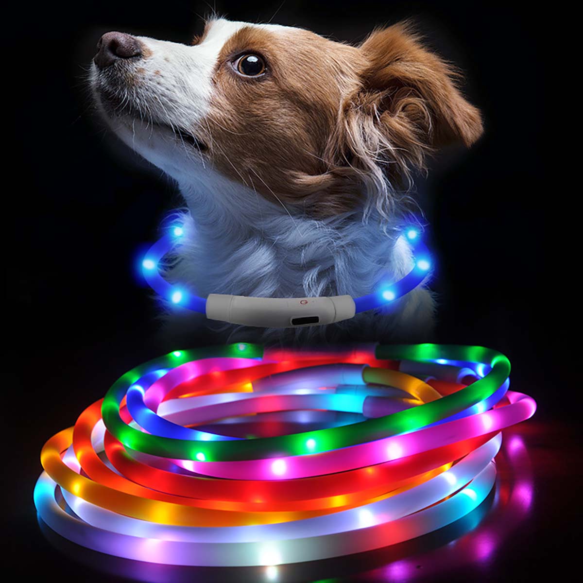 犬 光る首輪 USB 充電式 防水 LED ライト 明るい サイズ調整可 柔らかい 小型犬 中型犬 大型犬 軽量 簡単着脱 夜間 散歩 安全対策 送料無料｜pet-ground｜15