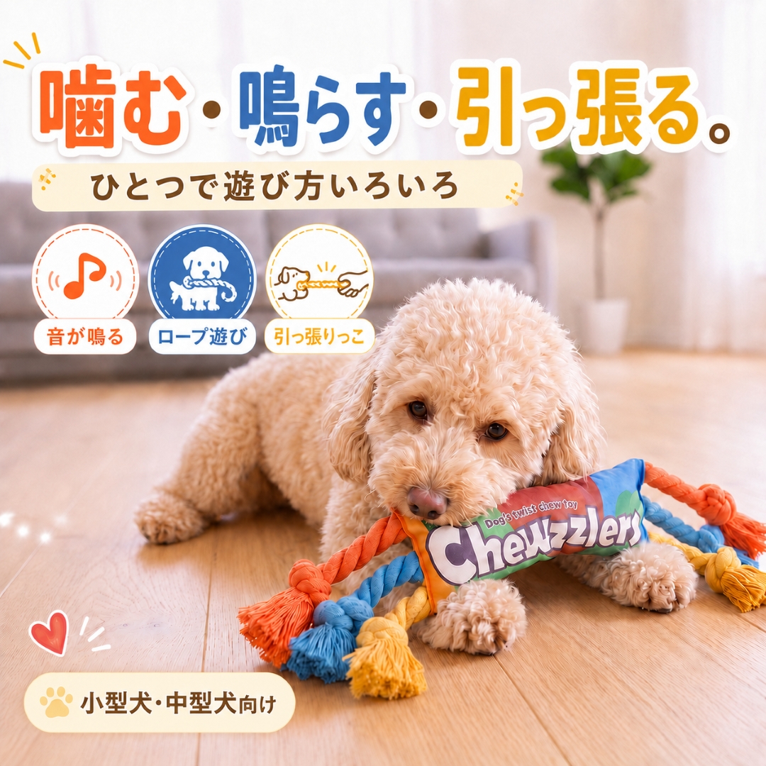 犬 おもちゃ ロープ 音が鳴る 噛むおもちゃ 引っ張りっこ 小型犬 中型