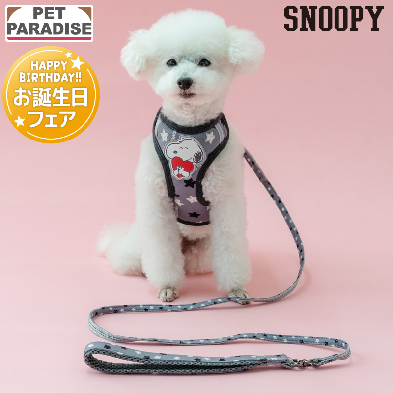 SNOOPY（スヌーピー） リード付きハーネス ベル ハート柄 ピンク 小型