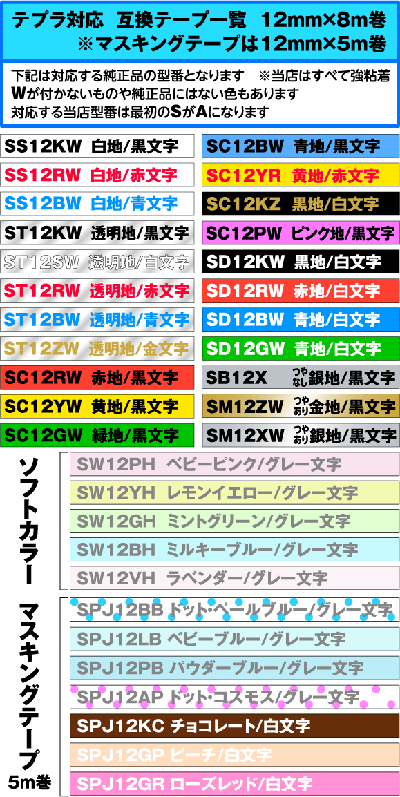 キングジム用 テプラ PRO 互換 テープカートリッジ 12mm幅 ソフト