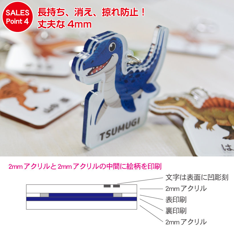 ♡オーダー♡木の恐竜☆名前入り☆ カラーと恐竜が選べる名入れキーホルダー｜お名前 刻印 子供用席札