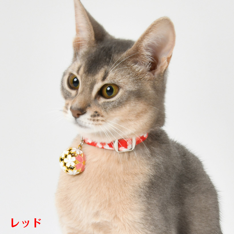 猫 首輪 日本製 桜吹雪 ＜ くす玉 鈴付き 仕様 ＞ 鈴大きめ ネコ 