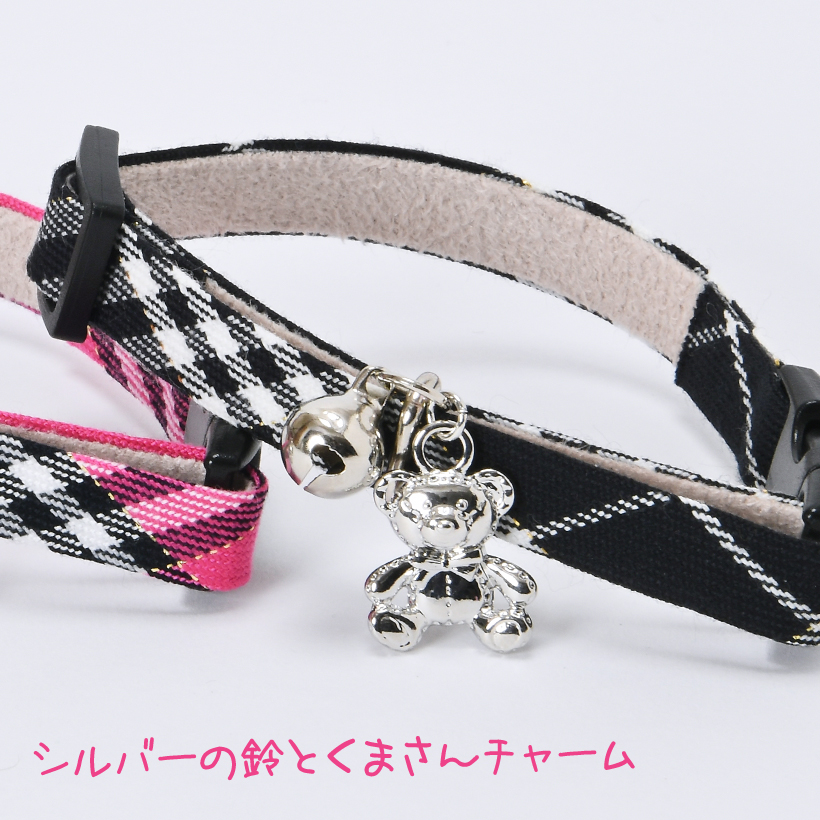 猫 首輪 「 タータンチェック 」 ( 鈴付き 仕様 ) くま チェック柄