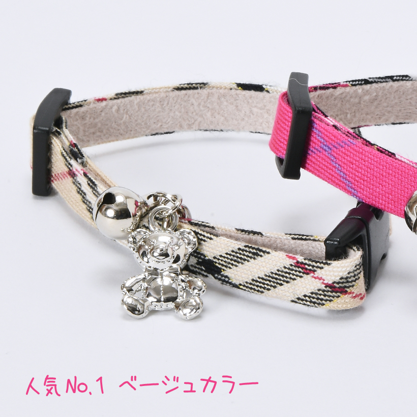 猫 首輪 タータンチェック 鈴付き 仕様 くま チェック柄 かわいい クマ