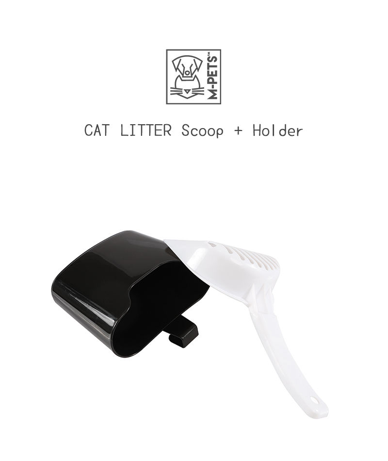 猫 スコップ ホルダー付き 猫砂スコップ トイレ 掃除 大きめ M-PETS キャットリタースコップ＋ホルダー ホワイト＆ブラック Petifam