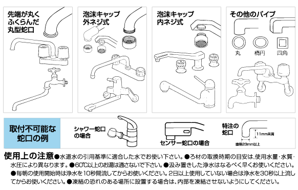 取り付け可能な蛇口例