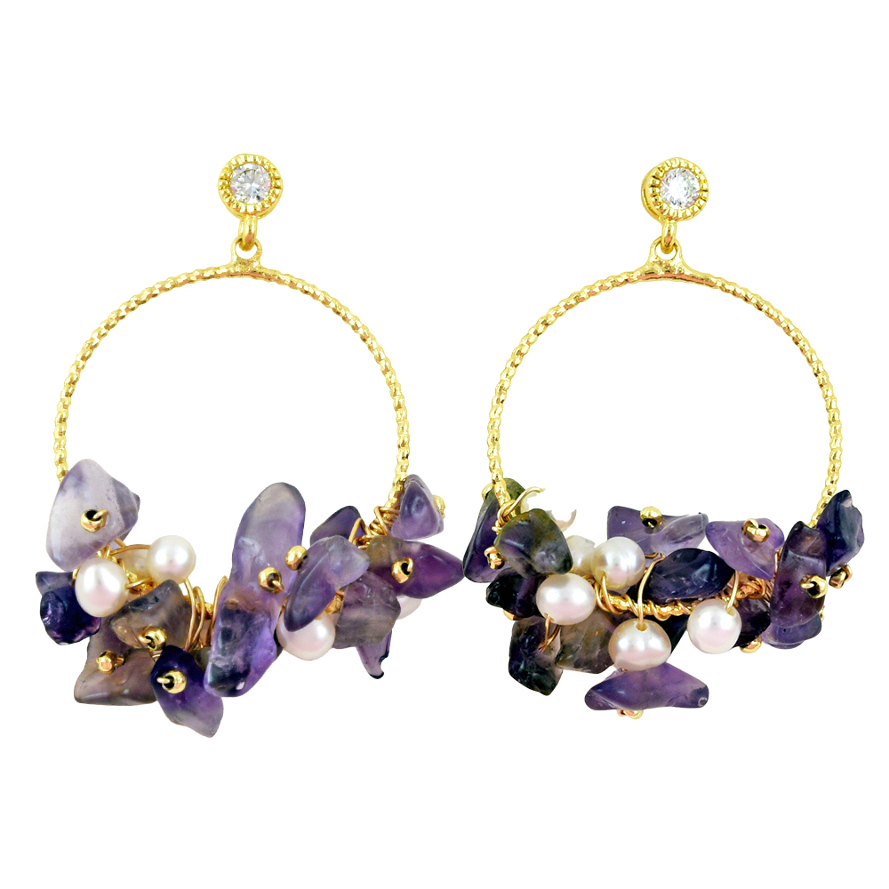 Petit Lulu ピアス レディース サークル アメジスト さざれ石 天然石 