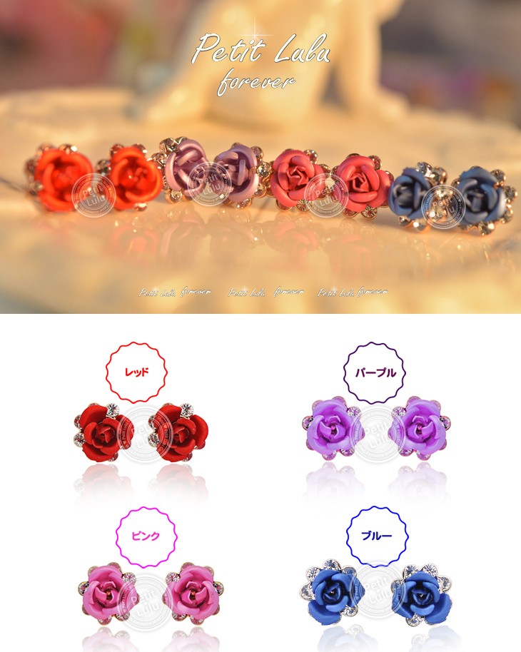 Petit Lulu（プチルル） ピアス レディース 立体バラ 薔薇 ローズ 花