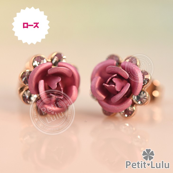 Petit Lulu（プチルル） ピアス レディース 立体バラ 薔薇 ローズ 花