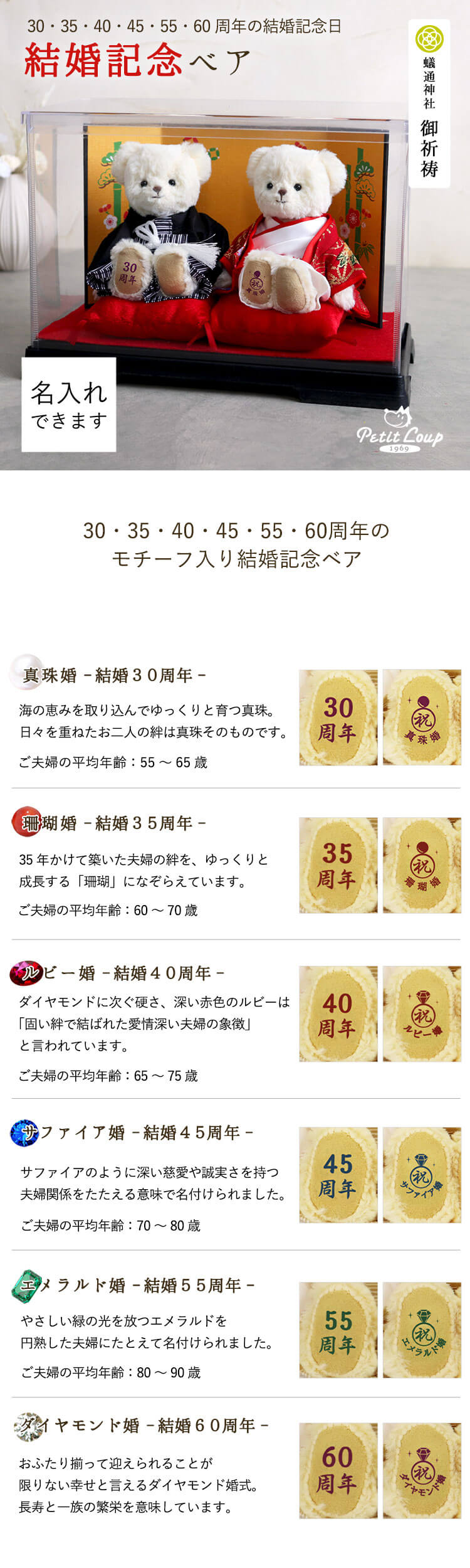 カラー和装婚　結婚記念ベア　ケース入り