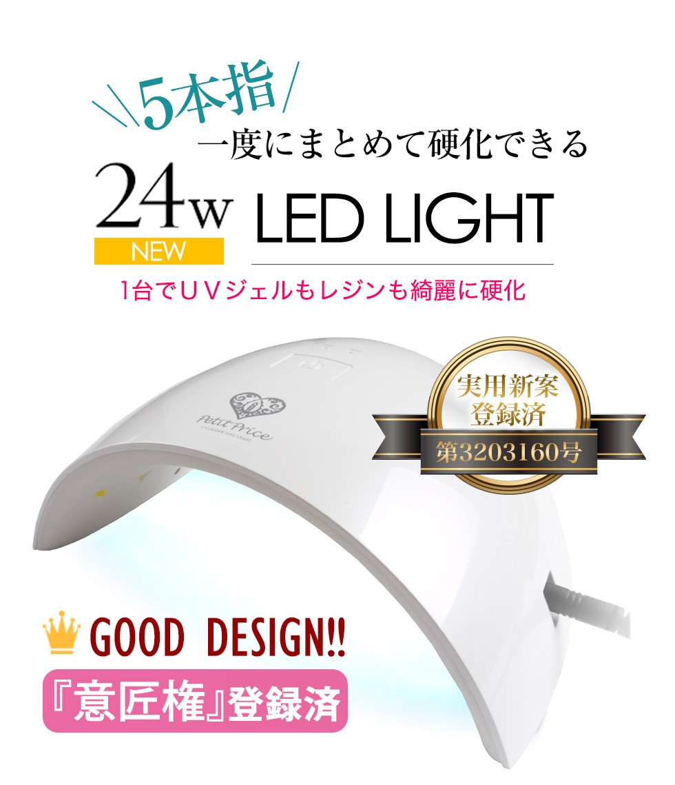 24W UV LEDライト パールホワイト[ 24w UV レジン ジェル ネイル UVライト ジェルネイルキット] 宅配便専用 Sunday50