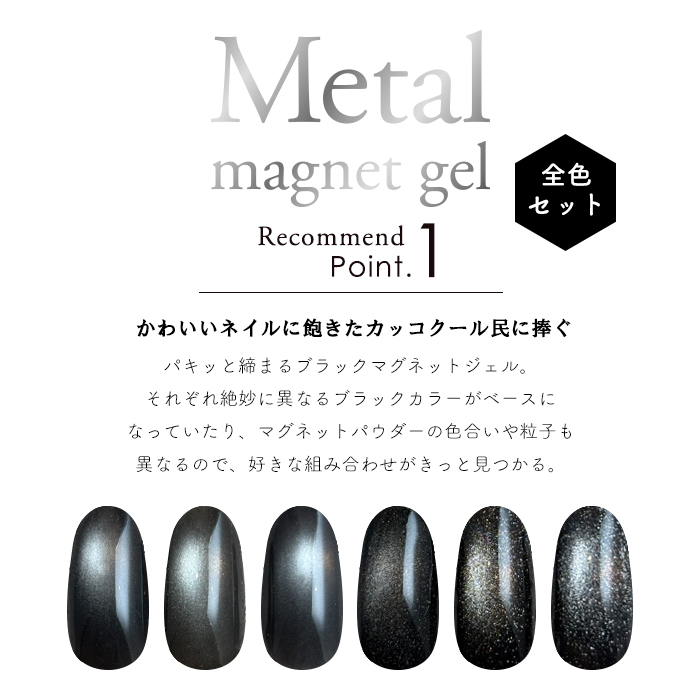inbity メタルマグネットジェル 全6色セット ブラック グレー シルバー