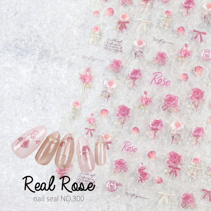ネイルシール【300】リアルローズ ホワイト ピンク 薔薇 ローズ シール