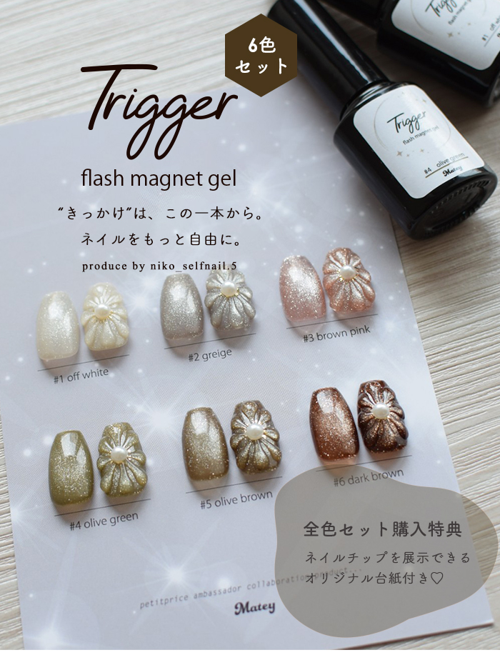 高輝度マグネットジェル「Trigger Flash Magnet」全6色セット 粗粒子が