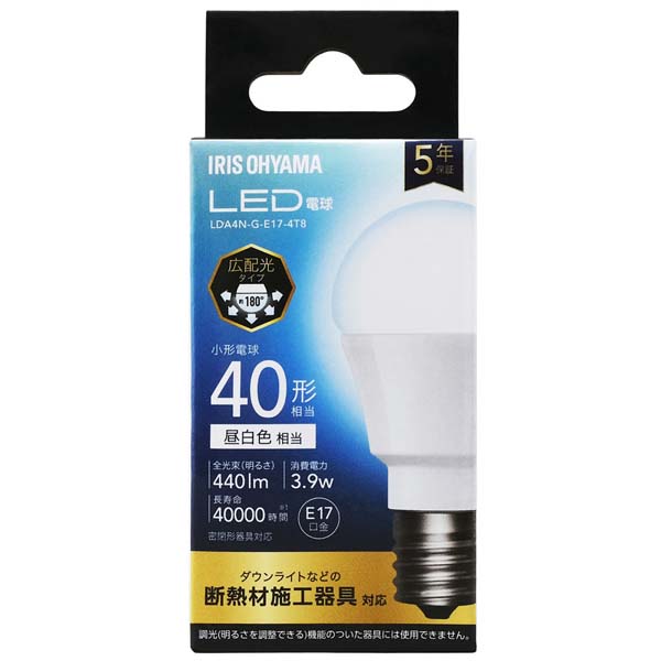 LED電球 E17 広配光 40W LDA4N-G-E17-4T8 LDA4L-G-E17-4T8 昼白色 電球色 アイリスオーヤマ 新生活