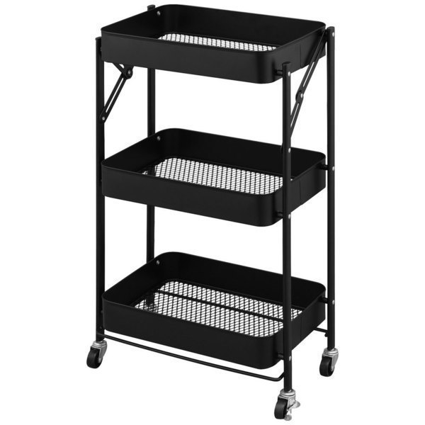 【美品】アイリスオーヤマ 折りたたみ キッチンワゴン 収納ラック キャスター付 IRIS OHYAMA（アイリスオーヤマ） キッチンワゴン キャスター付き 3段