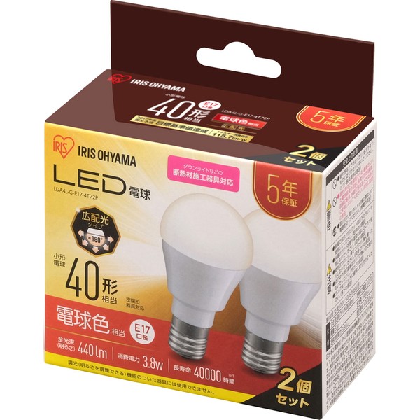 電球 LED LED電球 2個セット E17 40W相当 広配光 昼白色 電球色 アイリスオーヤマ LDA4N-G-E17-4T72P LDA4L-G-E17-4T72P おしゃれ 照明 LEDライト｜petkan｜03