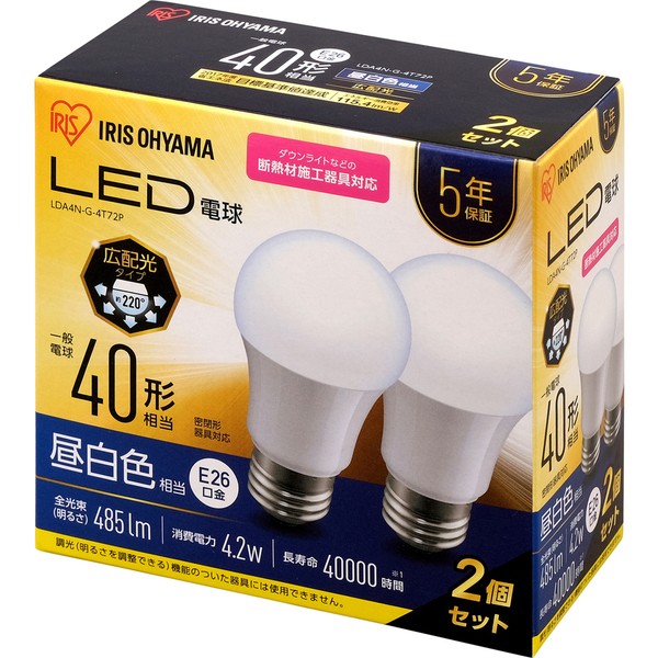 電球 LED 2個セット LED電球 E26 広配光 40形相当 昼白色 電球色 LDA4N-G-4...