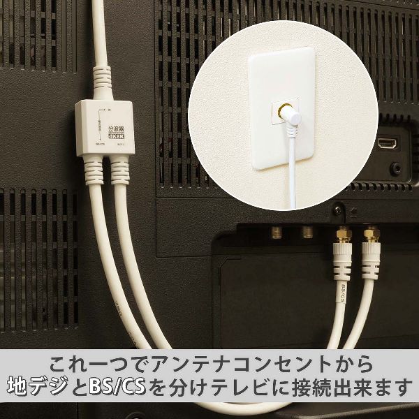 4K8K対応地デジBSCSテレビ金メッキテレビ接続分波器ケーブル一体型分波器アンテナ分波器ケーブル一体型1m／20cmネジ式コネクタホーリック 