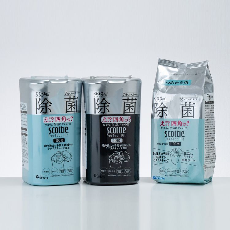 スコッティウェットティッシュウェットタオルウェットシートぬれタオル除菌シート除菌アルコールボトル詰替用大容量スコッティパーフェクトフィットウェットティシュー除菌アルコールタイプ100枚つめかえ用 